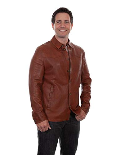 Scully Western Jacket Mens Button Shirt Leather M Cognac F0_1044